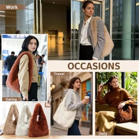 Faux Fur Purses for Women Winter Fluffy Bag Large Capacity Fuzzy Purse Cute - Picture 5 of 5